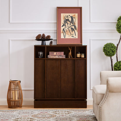 Fluted Sideboard Buffet Cabinet With 2 Doors And Adjustable Shelf, Storage Cabinet For Entryway