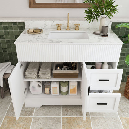 Bathroom Vanity Set, Fluted Cabinet, Soft Close Doors, 3 Faucet Holes, Sink Included - White
