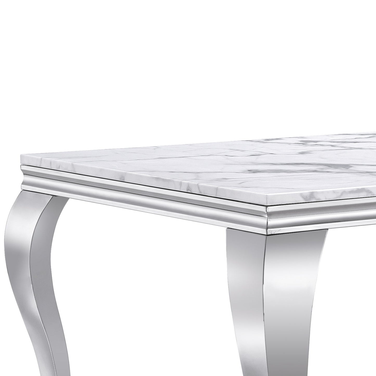 Marble Printed Rectangular Dining Table, Frame And Stainless Steel Legs - Silver / White