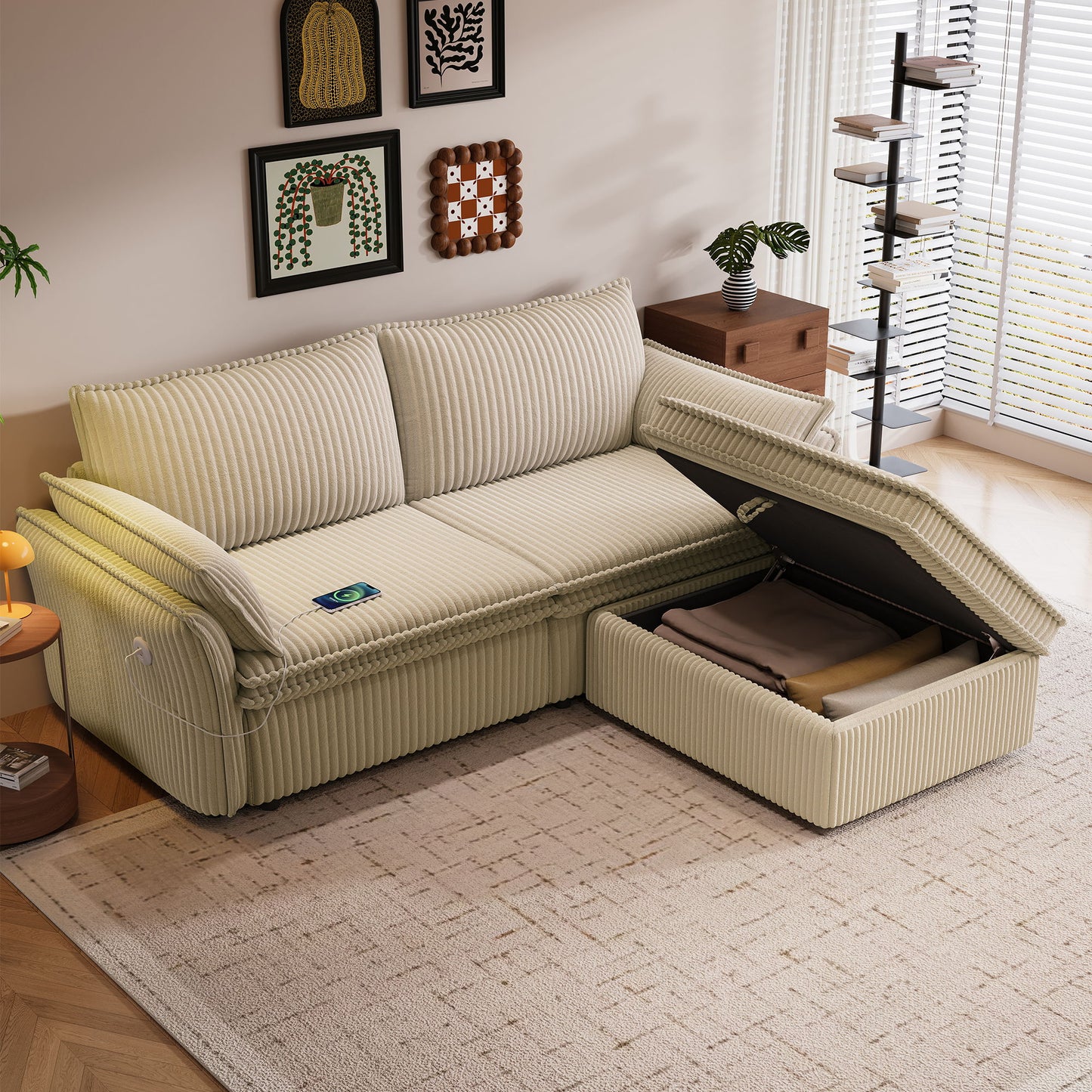 2 In 1 Convertible Sofa Bed, Multi Functional Living Room Furniture