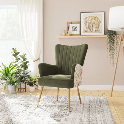Accent Chair With Unique Print Fabric - Green