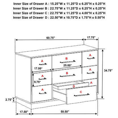 Edmondson - 9 Drawer Dresser With Hidden Jewelry Tray - Natural / Gray