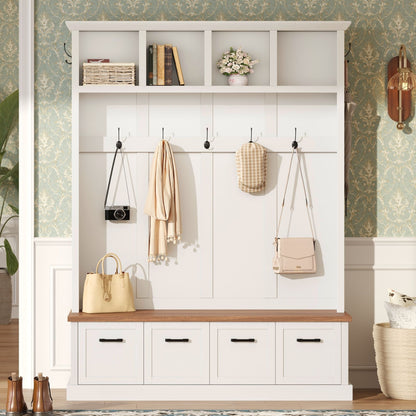 Hall Tree With Storage Bench Mudroom Coat Rack With 6 Hooks