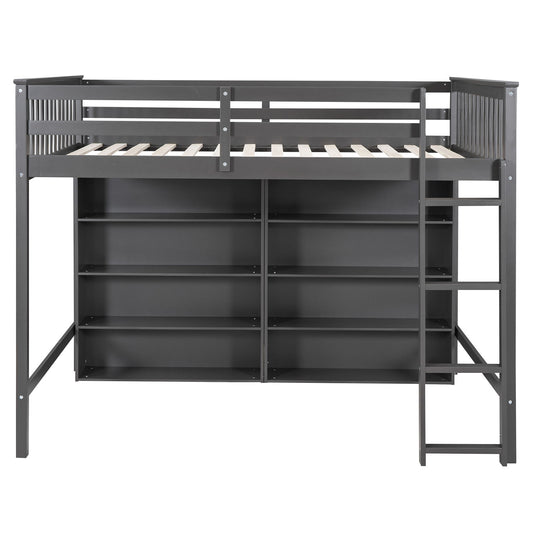 Loft Bed With 8 Open Storage Shelves And Built In Ladder