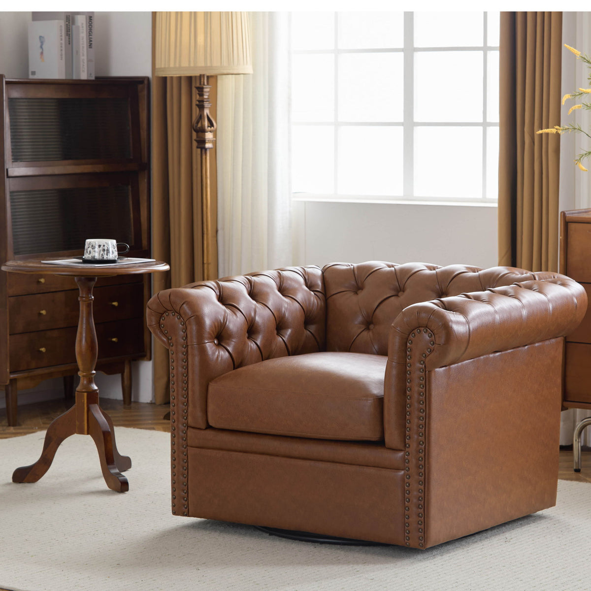 Chesterfield Style Swivel Club Chair With Button Tufted
