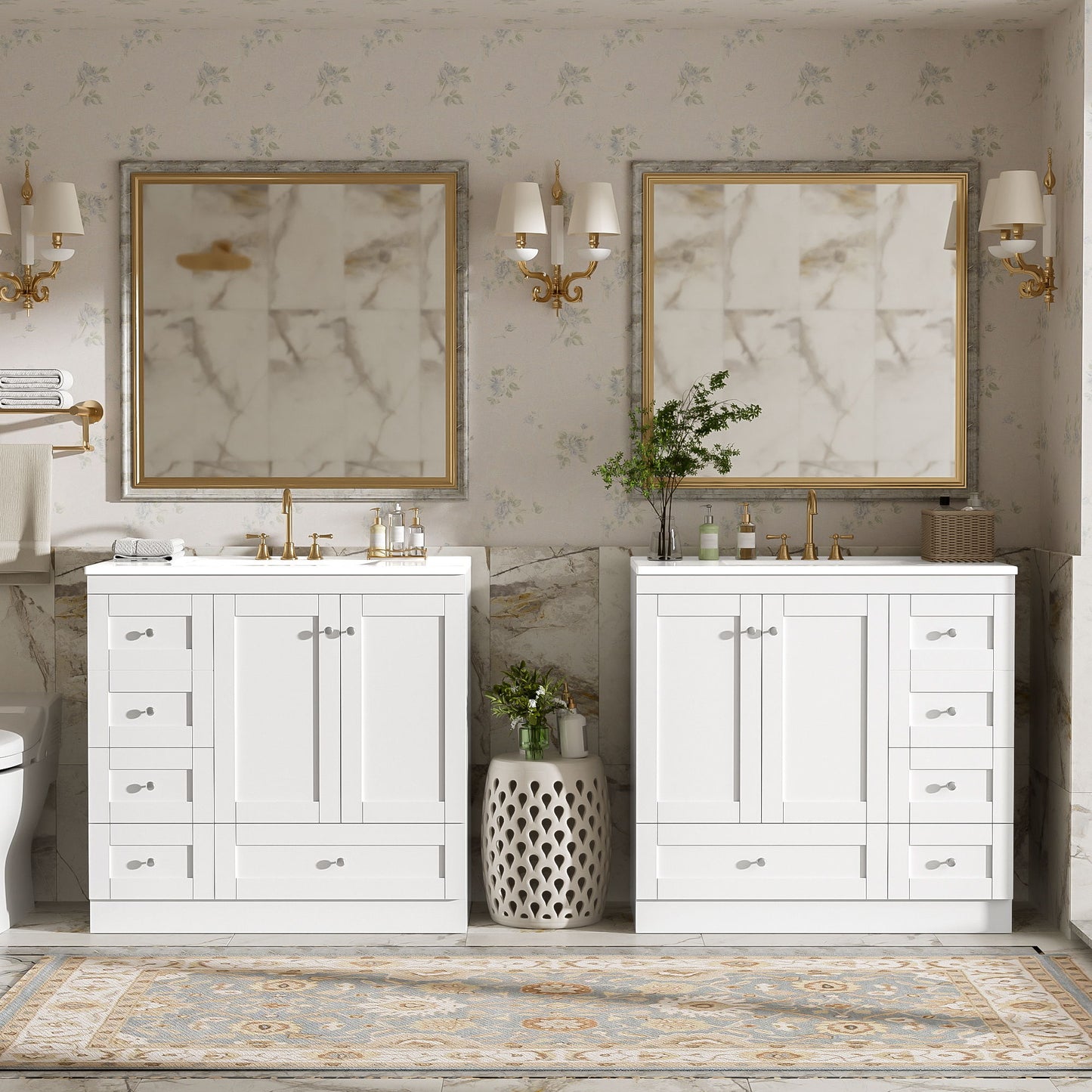 Shaker Free Standing Bathroom Vanity Cabinet & Sink, Soft Close Drawers, Soft Close Doors
