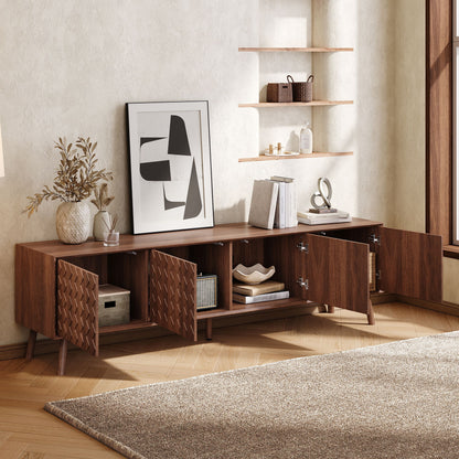 70" TV Stand For TVs Up To 80", Soft Closing Hinges And Cable Management - Walnut