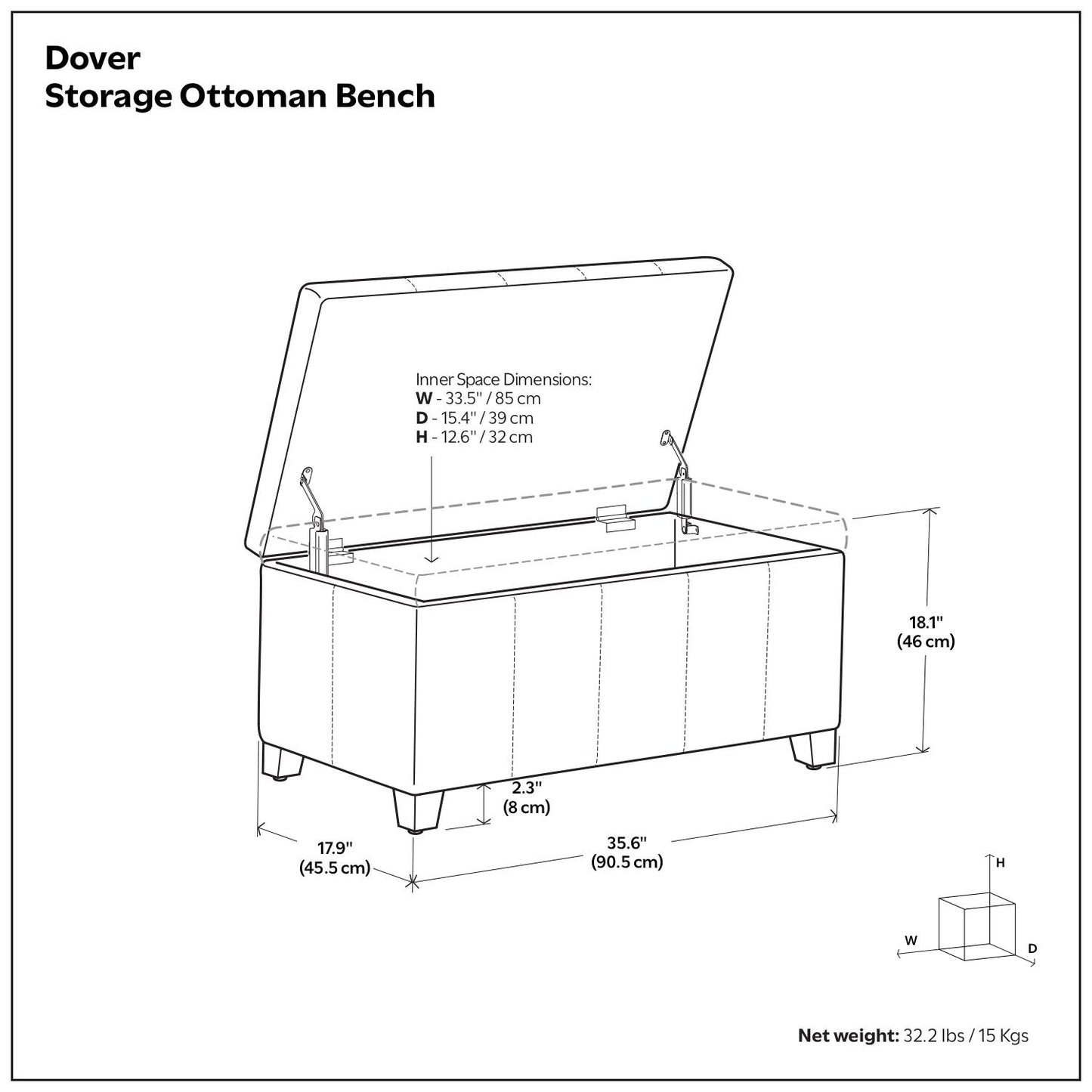 Dover - Upholstered Storage Ottoman Bench