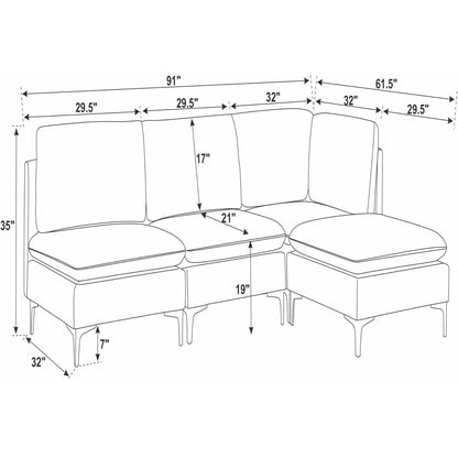 Upholstered Modular Sectional With Tall Legs, Medium Firm Seat