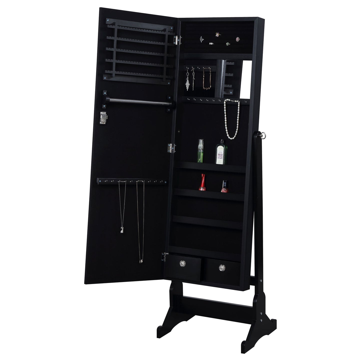 Casey - Jewelry Cheval Mirror With Storage - Black
