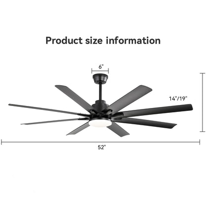52" Smart Ceiling Fan With 8 Blades, Voice Remote Control, 6 Wind Speeds, LED Light - Black