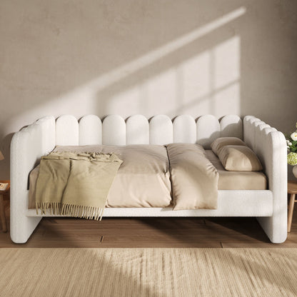 Upholstered Daybed With Curved Ribbed Panel Design