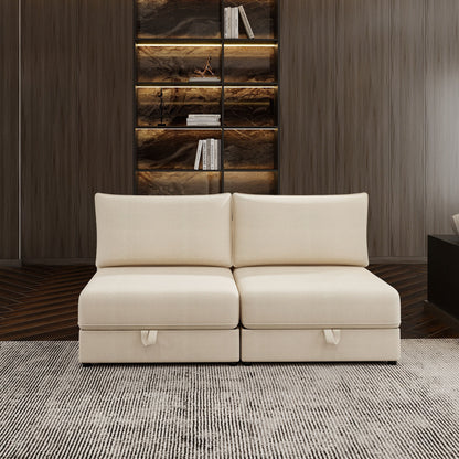 Modular Sectional Sofa With Storage, Convertible 2 Seater Sleeper Sofa - Beige