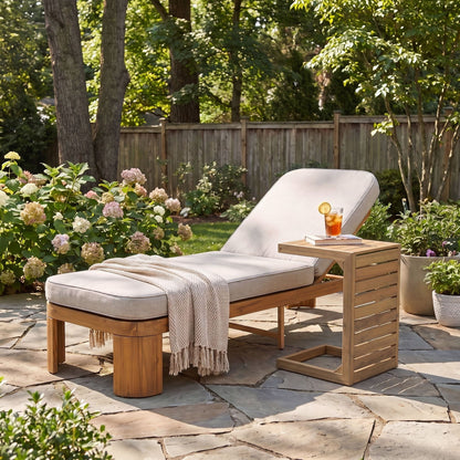 Outdoor Chaise Lounge Set With Side Table, 5 Position Adjustable Patio Recliner