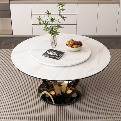 Round Dining Table With 360° Smooth Lazy Susan For Dining Room - Gold / Black / White