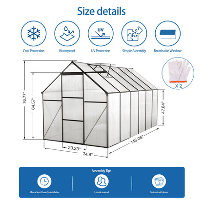 Polycarbonate house Raised Base And Anchor Aluminum Heavy Duty Walk-In houses For Outdoor Backyard In All Season