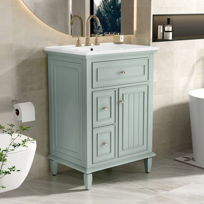 Modern Bathroom Vanity With Sink, Adjustable Shelf, 1 Flip Drawer & 2 Drawers