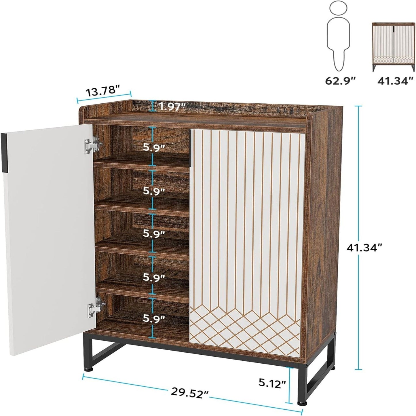5 Tier Shoe Cabinet With Doors, Compact Entryway Storage Organizer