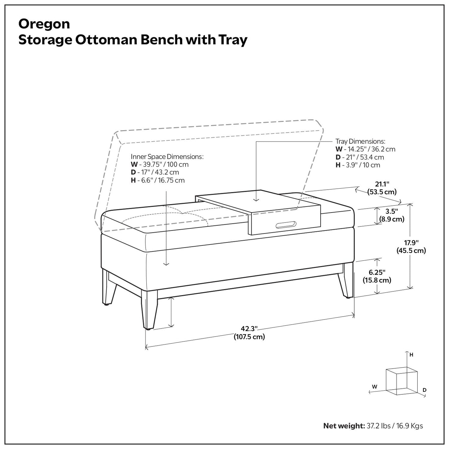Oregon - Contemporary Storage Ottoman Bench With Tray