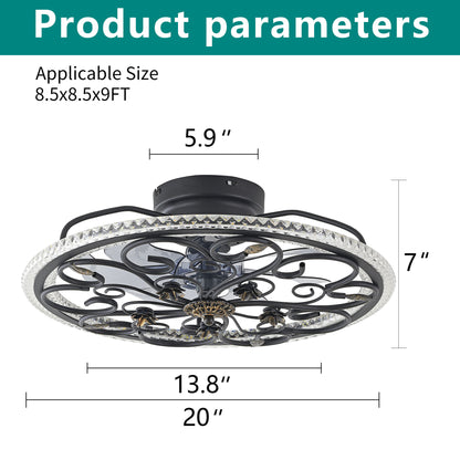 Flower Caged Ceiling Fan With LED Light And Remote Control - Matte Black