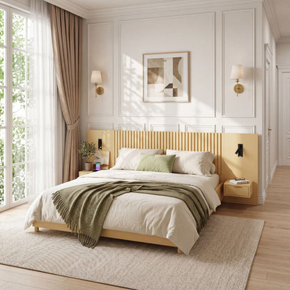 Platform Bed Frame With Built In Nightstands & Reading Lights