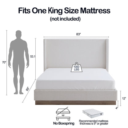 Hosford - Minimalist Upholstered Wingback Bed With Wood Base Platform