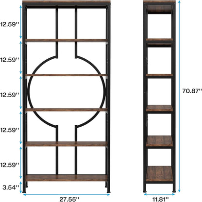 6 Tier Bookshelf For Living Room - Rustic Brown