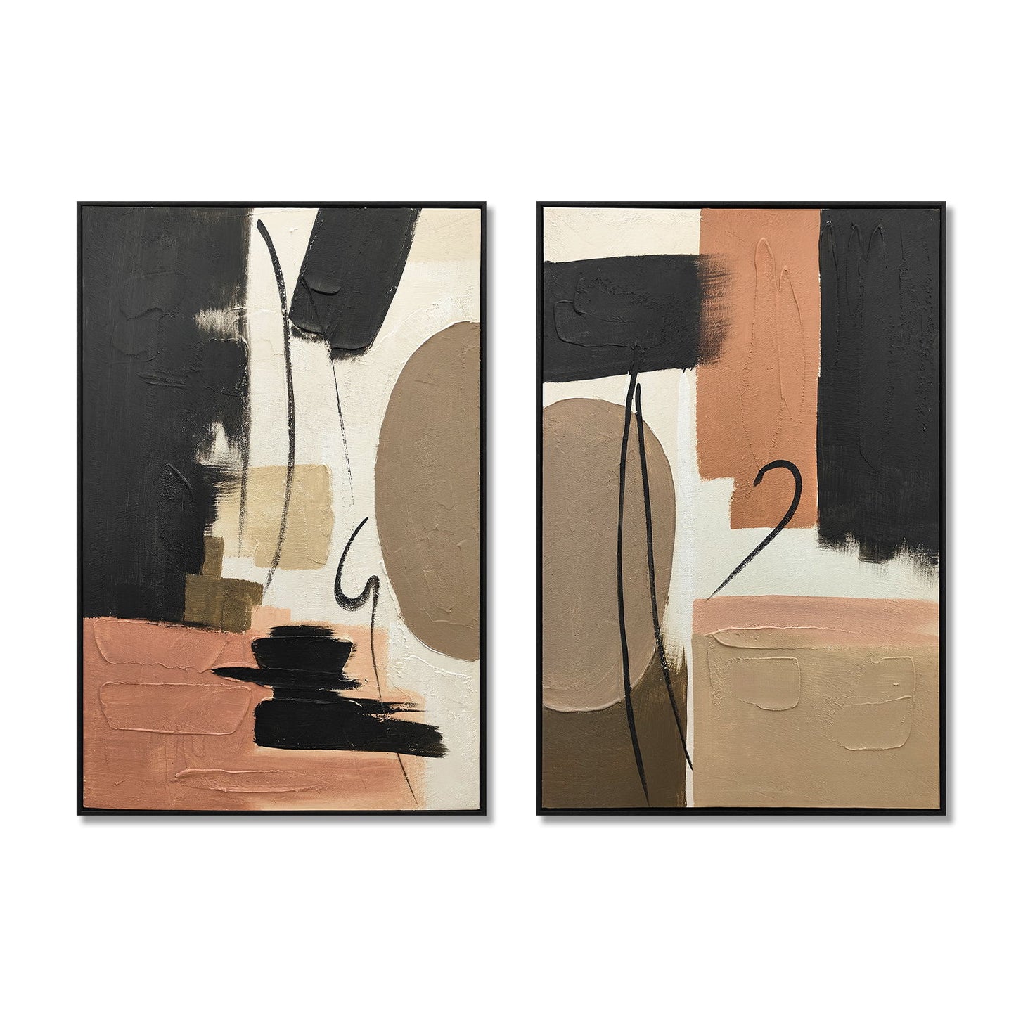 Framed Wall Art, Textured Canvas Painting, Decor For Living Room (Set of 2) - Terracotta