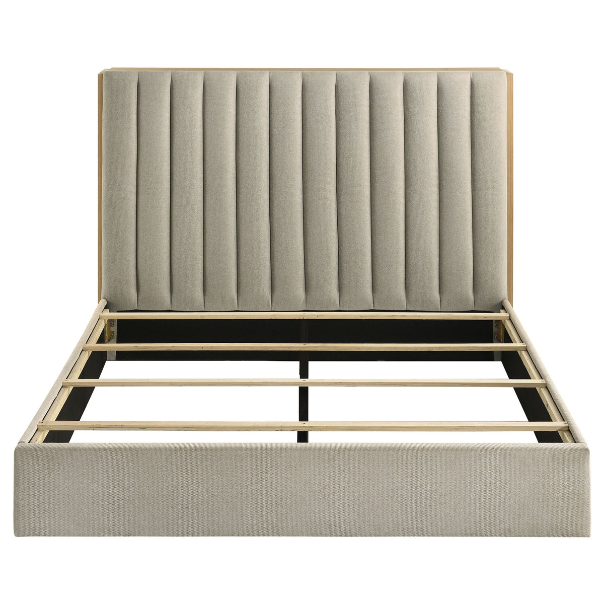Merritt - Queen Bookcase Storage Bed With Tufted Headboard - Light Oak / Light Tan