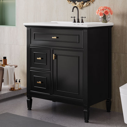 Modern Bathroom Vanity With Sink, 1 Flip Drawer And 2 Drawers, Adjustable Shelf