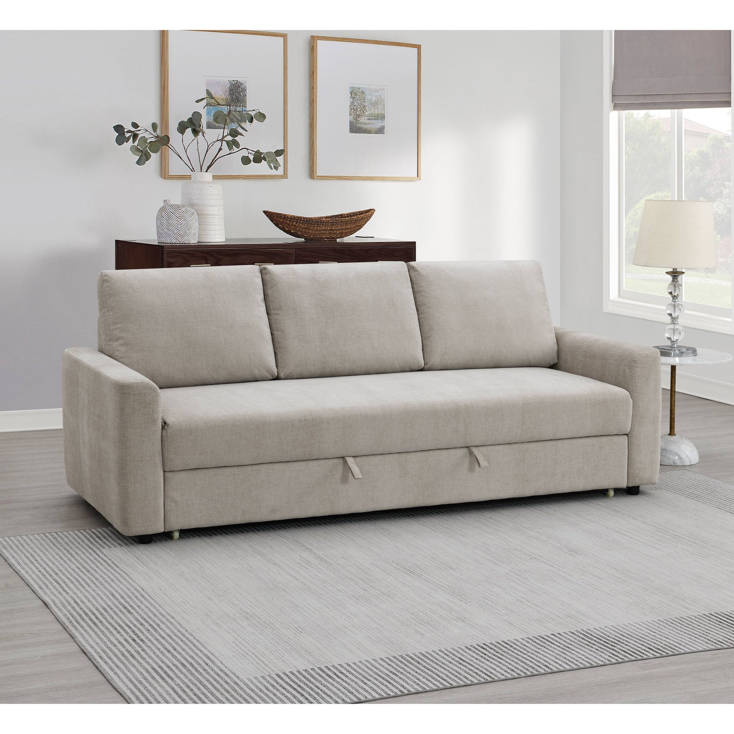 Leira - Linen Pull Out Sleeper Sofa - Beige