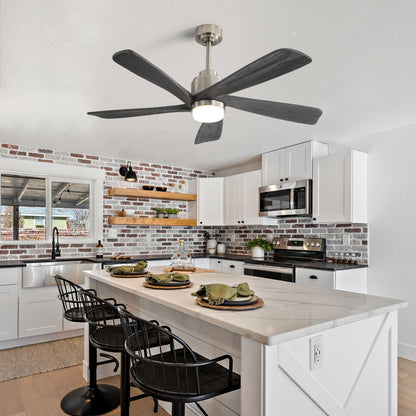 52" Ceiling Fan With Dimmable LED Light, 5 Blades, Reversible DC Motor - Nickel
