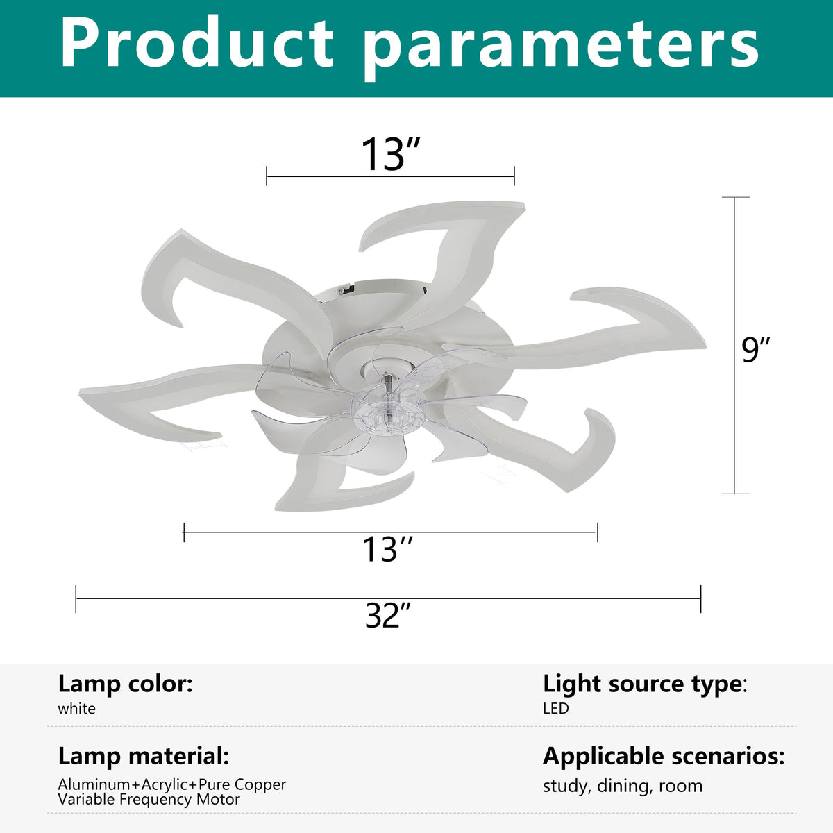 Flower Ceiling Fan With LED Dimmable Light, Flush Mount Ceiling Fan With Remote Control, Low Profile Design, 6 Speeds, Timing Function