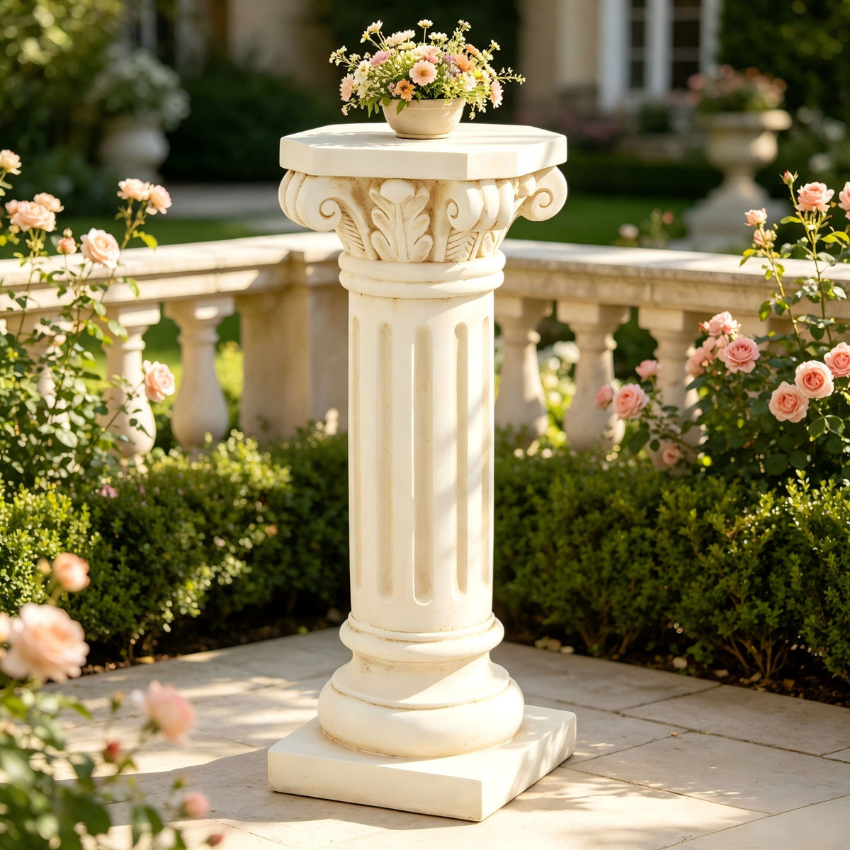 Roman Column Pedestal Stand With Ornate Carving Design