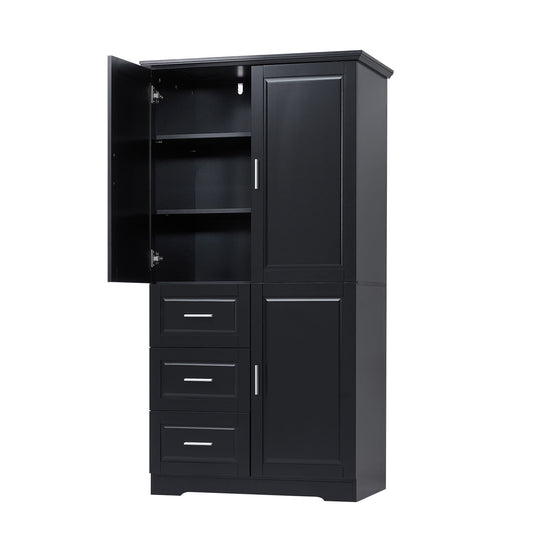 Tall And Wide Storage Cabinet With Doors, 3 Drawers