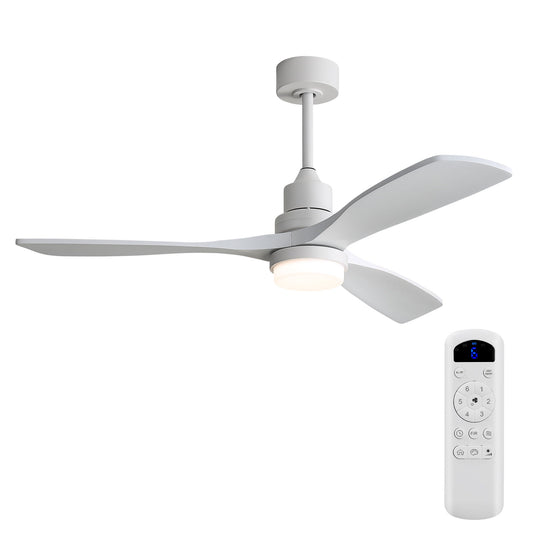 52" Blade Ceiling Fan With Remote Controlled LED Light And Quiet DC Motor - White