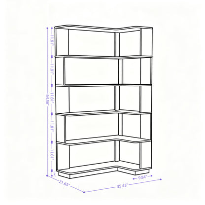 Ox Blood - Red 90Cm L-Shaped Freestanding Corner Bookshelf With Anti Tip Safety, Storage Cabinet For Living Room - Ox Blood Red