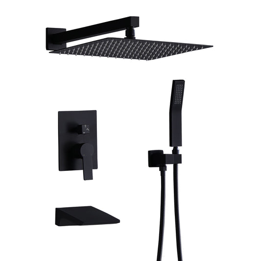 Tub Shower Faucet Set With 12" Rain Shower Head And Handheld Spray Combo