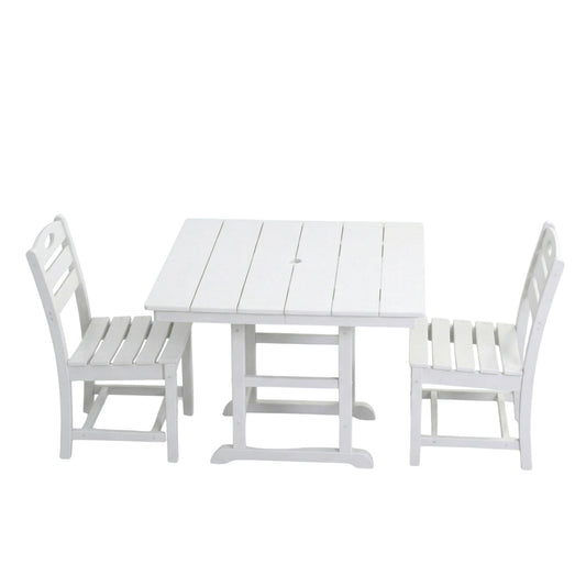 Outdoor Patio Dining Set, Square Table With Umbrella Hole And Armless Chairs