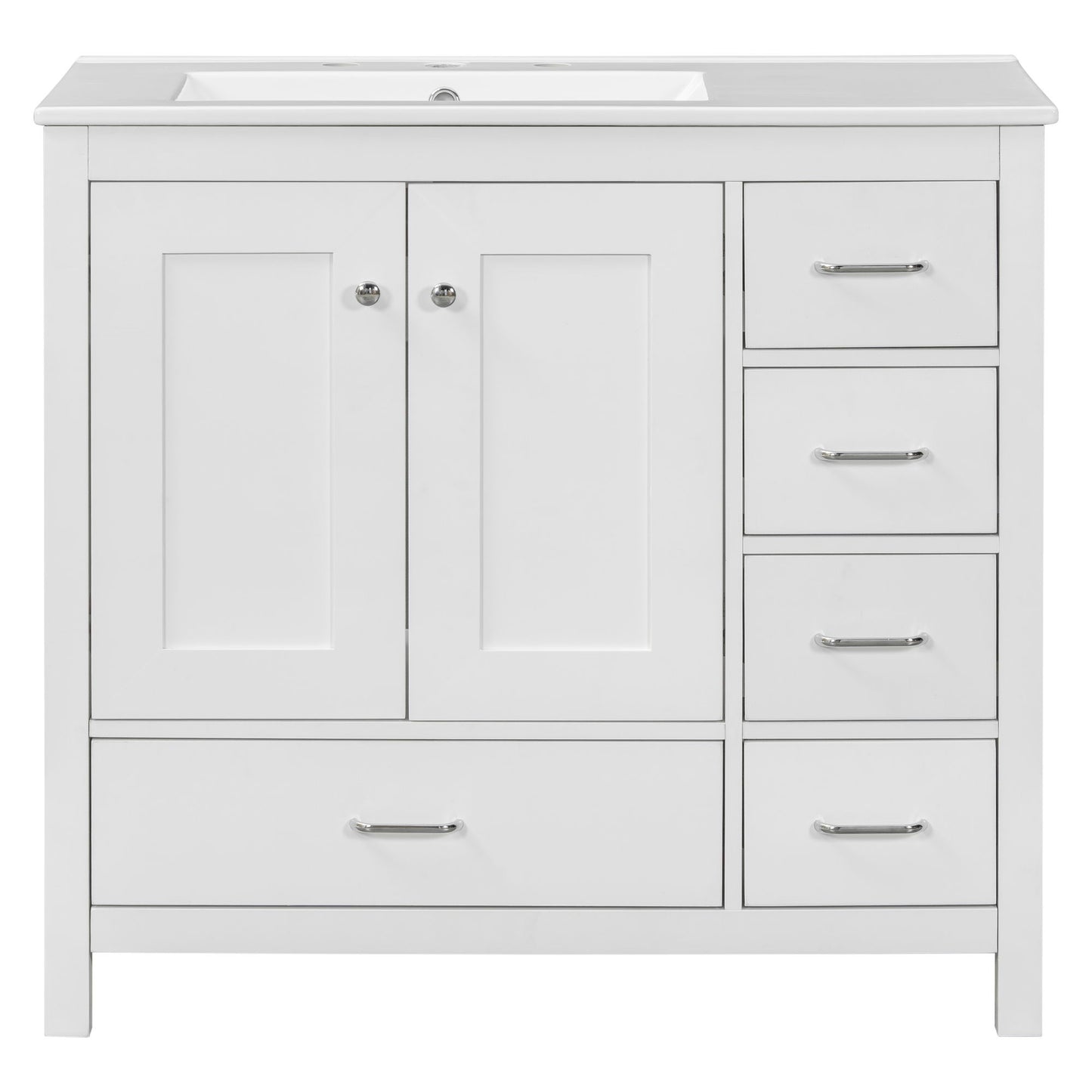 Bathroom Vanity With Sink Combo, 2 Soft Close Doors And 5 Drawers