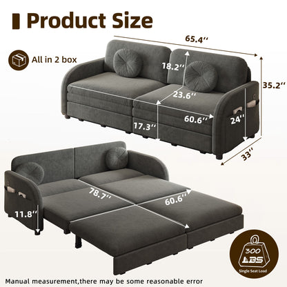 Upholstered Pull Out Couch With Side Pocket & USB Port