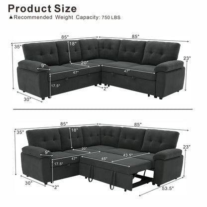 Convertible Sectional Sofa Bed With Pull Out Sleeper And Storage