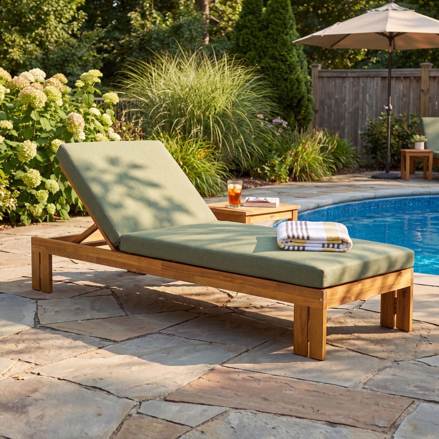 Outdoor Chaise Lounge With 5 Position Adjustable Backrest
