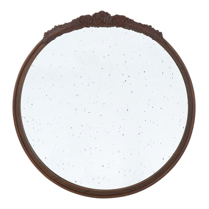 Round Hand Carved Rose Antique Mirror Frame, Wall Mirror For Live Space