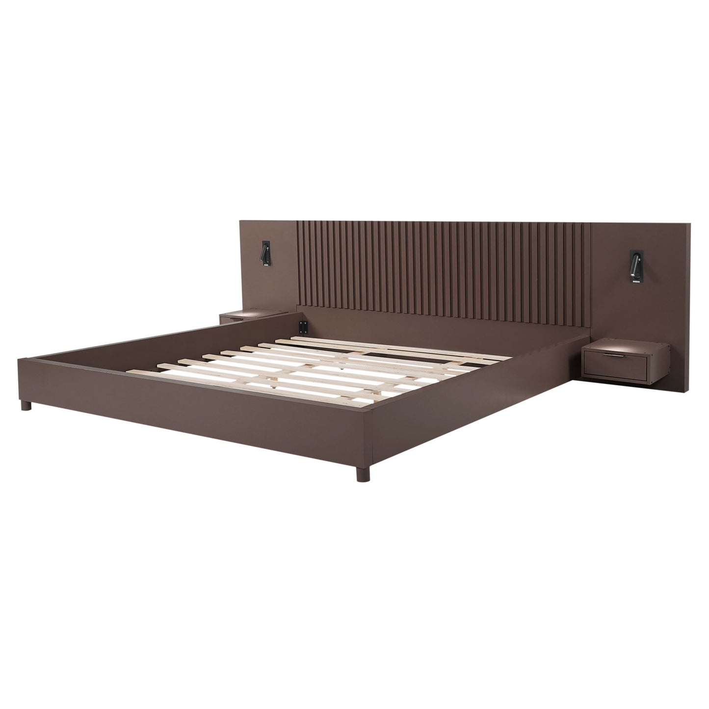 Platform Bed Frame With Built In Nightstands & Reading Lights
