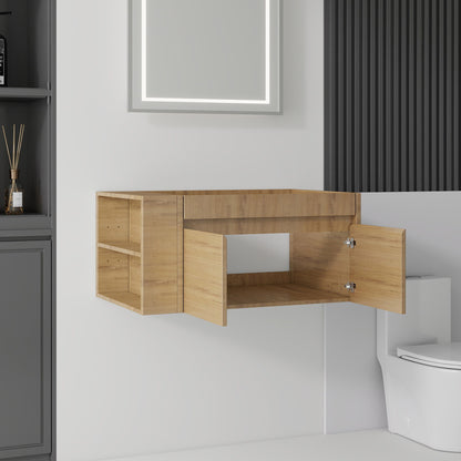 Floating Bathroom Vanity Cabinet, Soft Close Double Drawers, Open Side Storage, Wall Mounted, Cabinet Only