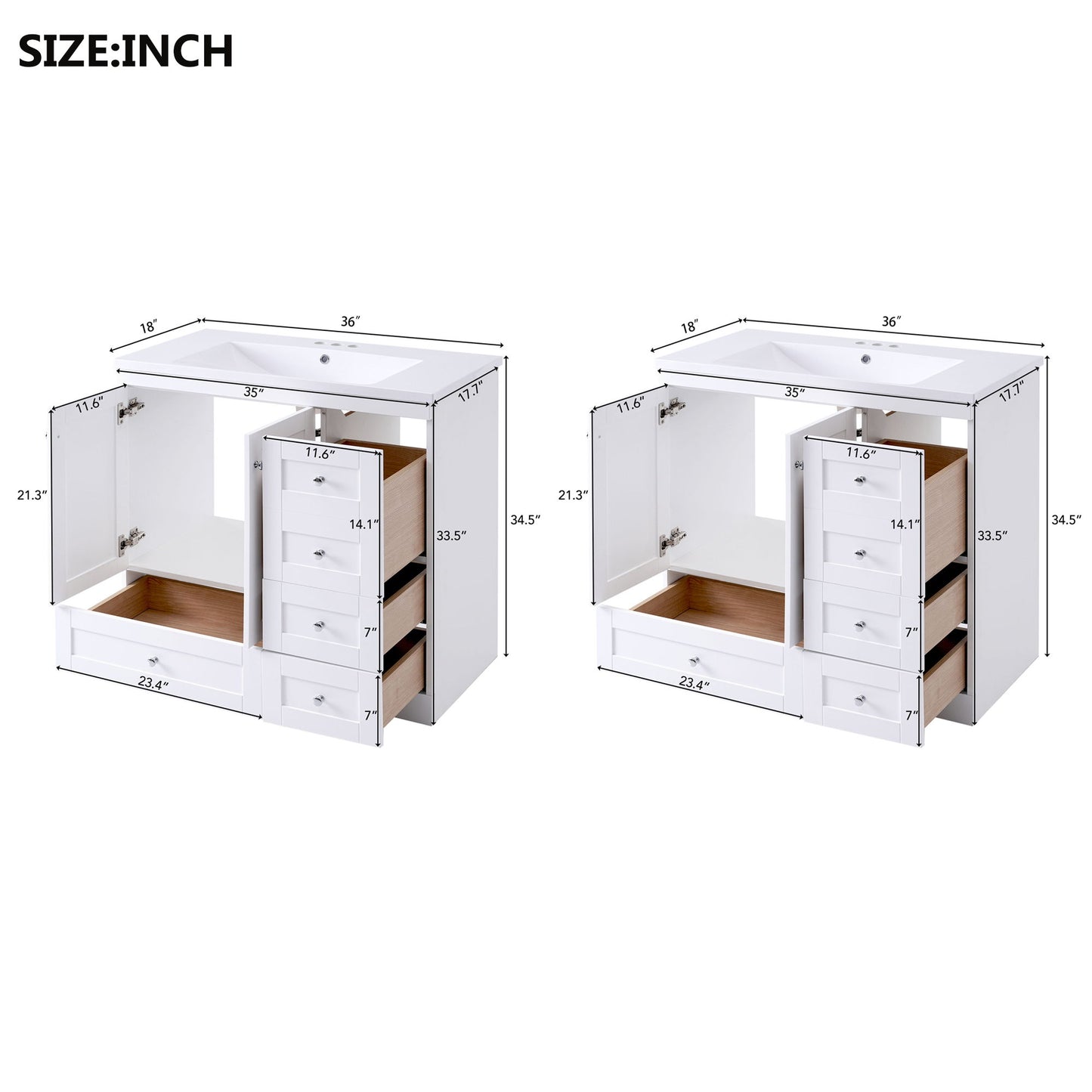 Shaker Free Standing Bathroom Vanity Cabinet & Sink, Soft Close Drawers, Soft Close Doors