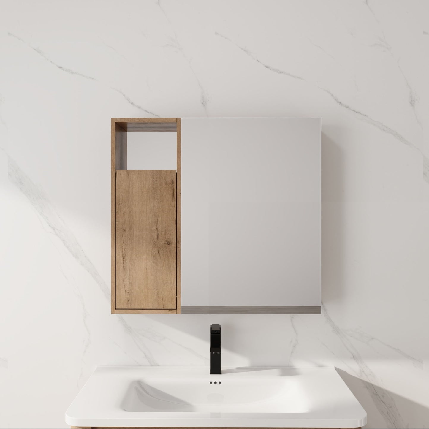 29.63" Wall Mounted Bathroom Cabinet With Adjustable Shelves Storage Cabinet - Imitative Oak