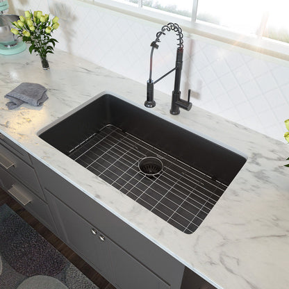 28" Undermount Kitchen Sink 16 Gauge 10" Deep Single Bowl - Gunmetal Black