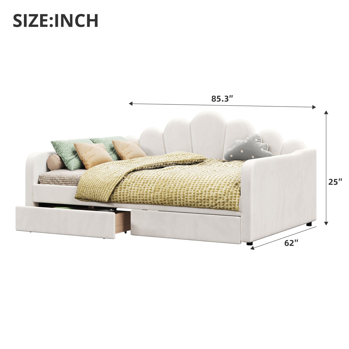 Shell Shaped Upholstered Daybed Frame With Slats
